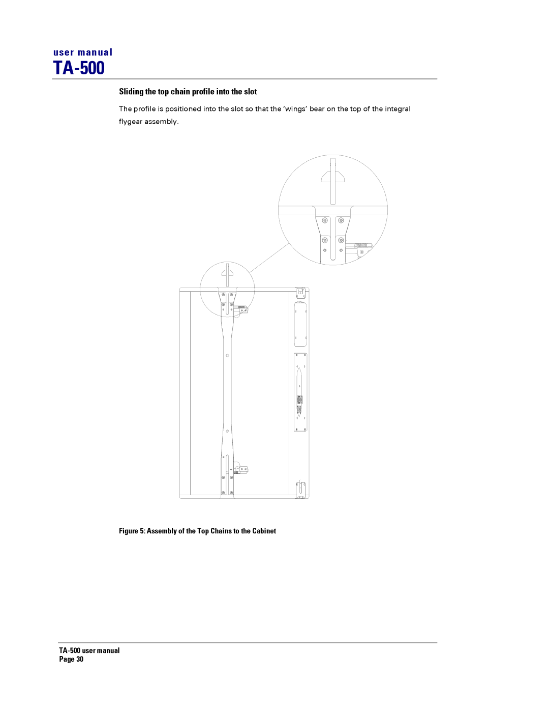 Turbosound TA-500HDP, TA-500TDP Sliding the top chain profile into the slot, Assembly of the Top Chains to the Cabinet 