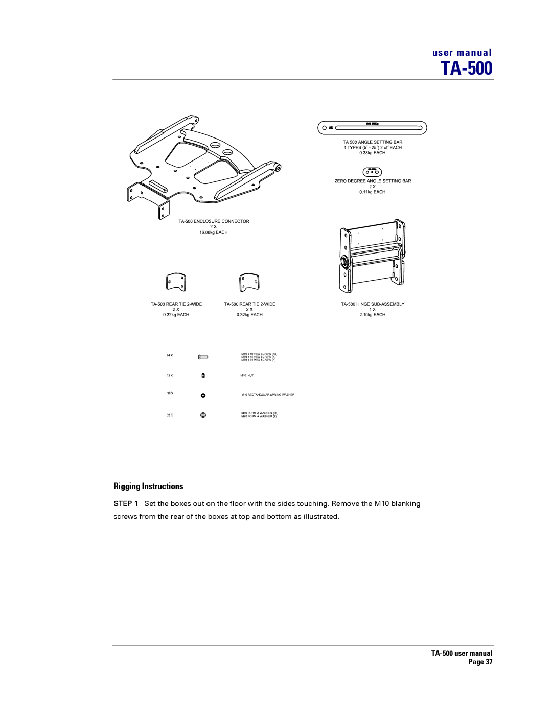 Turbosound TA-500HDP, TA-500TDP, TA-500DP, TA-500HM user manual Rigging Instructions 