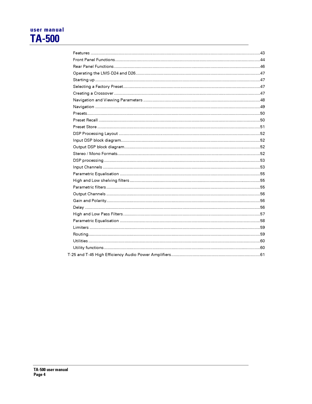 Turbosound TA-500TDP, TA-500HDP, TA-500DP, TA-500HM user manual 