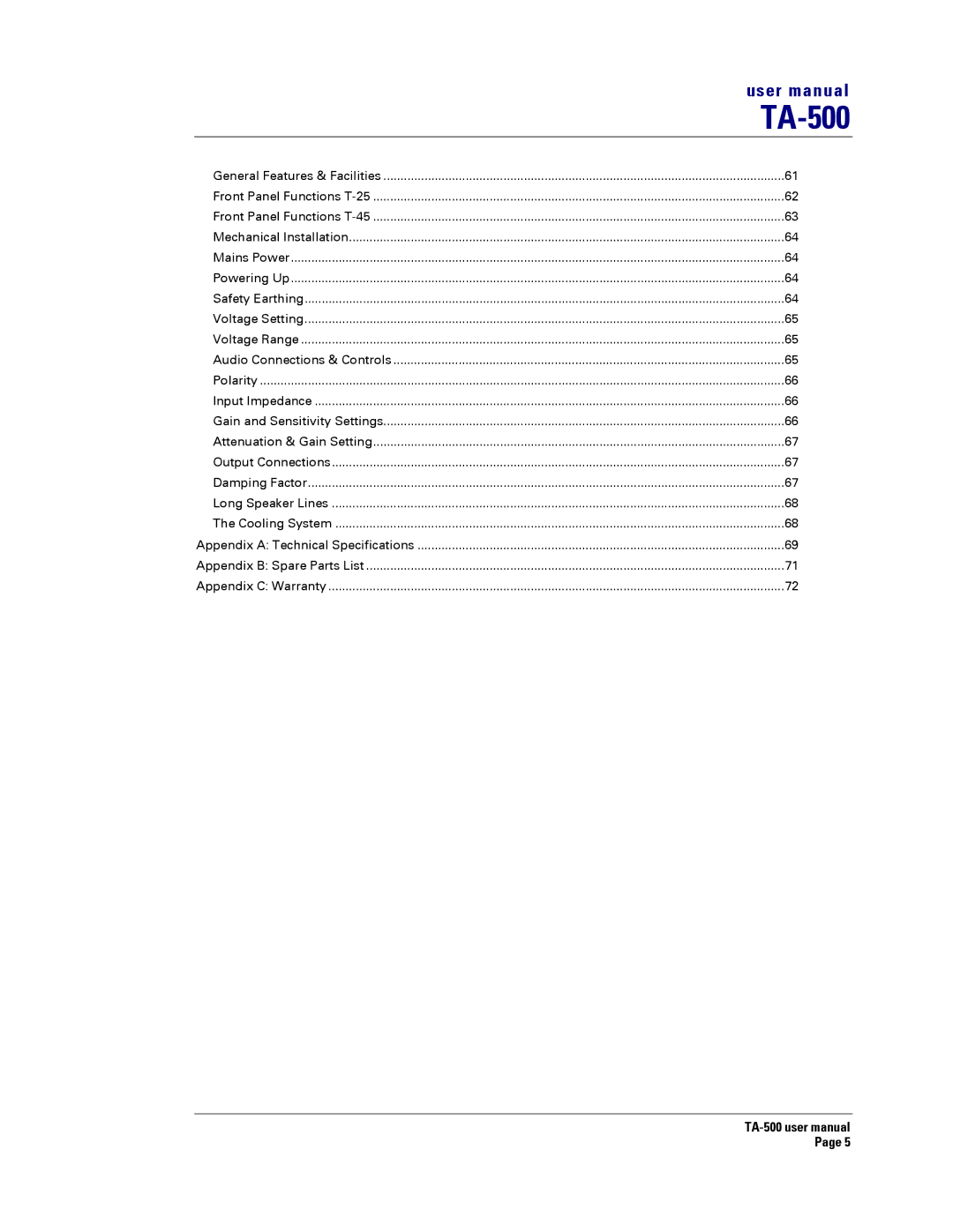 Turbosound TA-500DP, TA-500TDP, TA-500HDP, TA-500HM user manual Audio Connections & Controls 