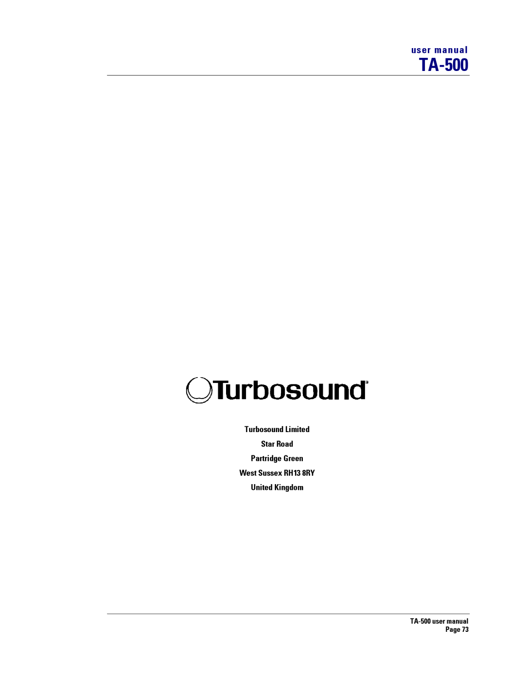 Turbosound TA-500TDP, TA-500HDP, TA-500DP, TA-500HM user manual 