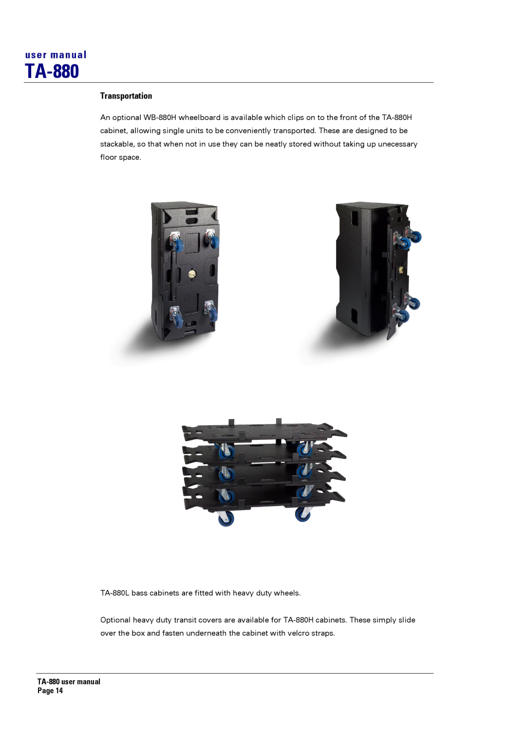 Turbosound TA-880 user manual Transportation 