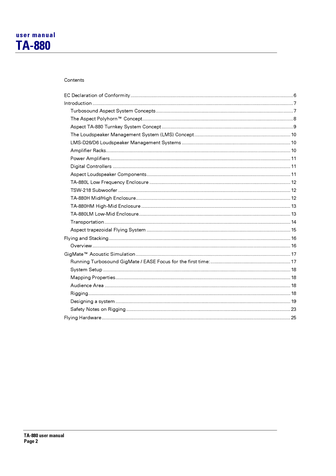 Turbosound TA-880 user manual 