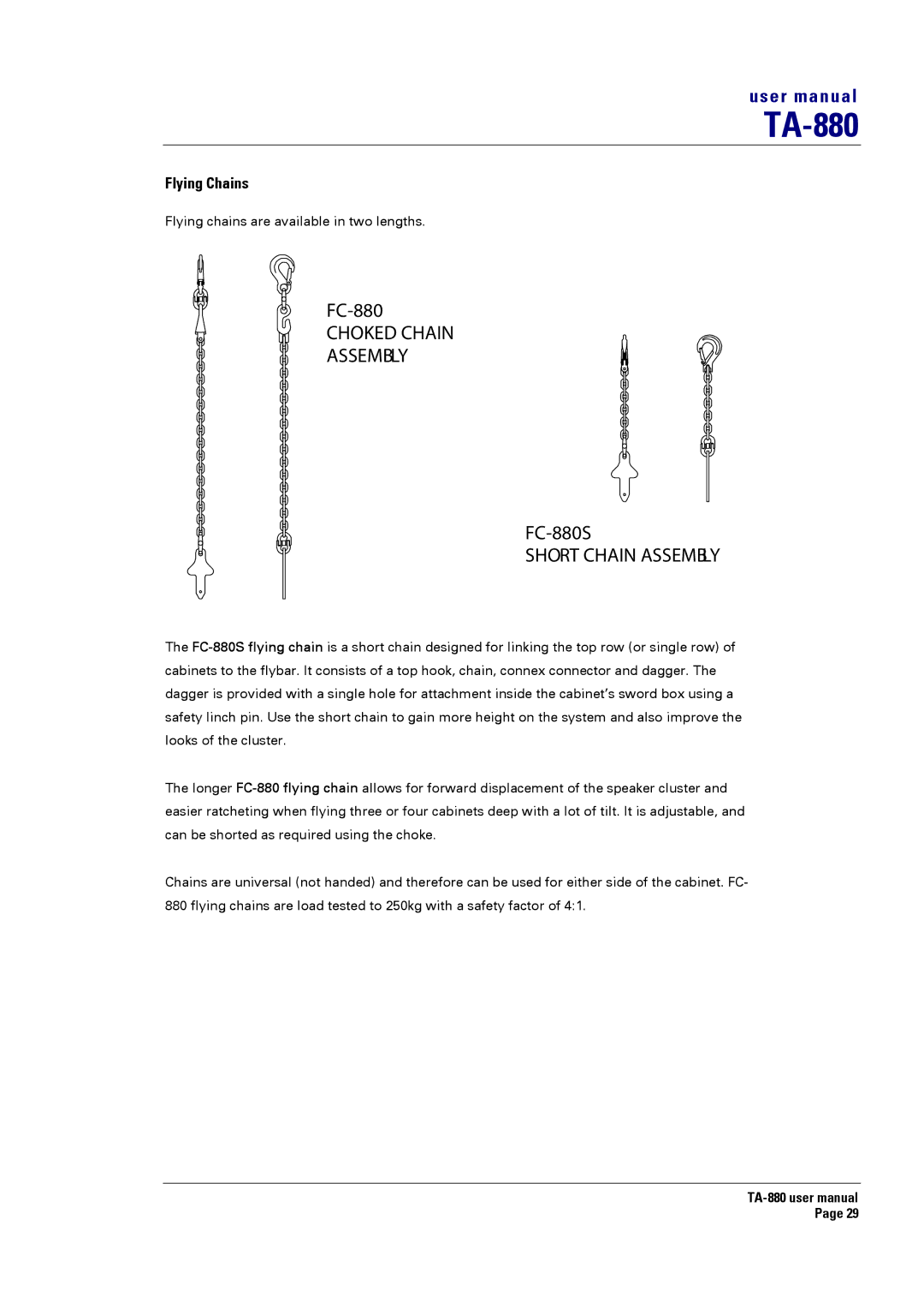 Turbosound TA-880 user manual Short Chain Assembly, Flying Chains 