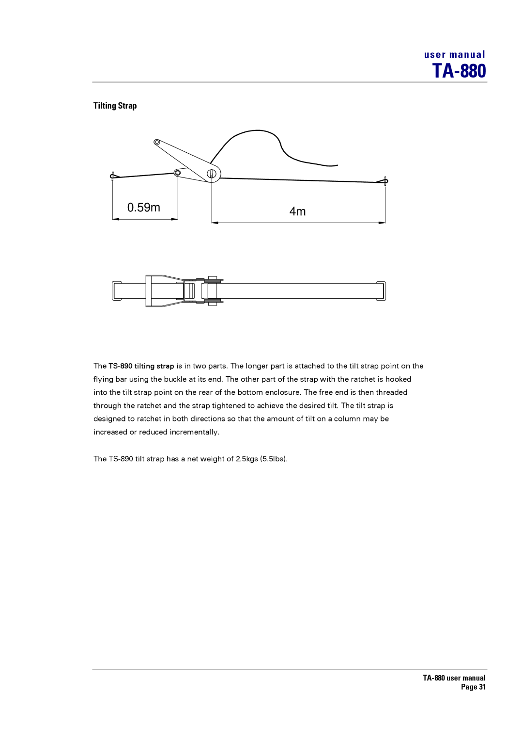 Turbosound TA-880 user manual 59m, Tilting Strap 