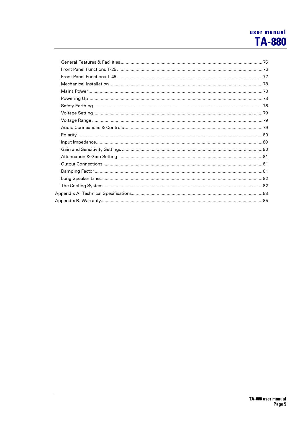 Turbosound TA-880 user manual 