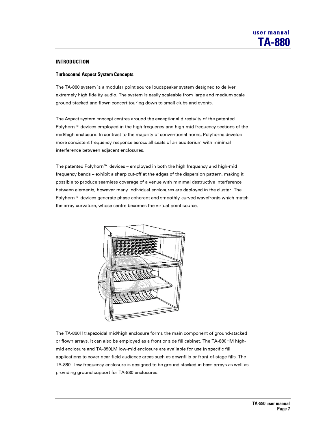 Turbosound TA-880 user manual Introduction, Turbosound Aspect System Concepts 