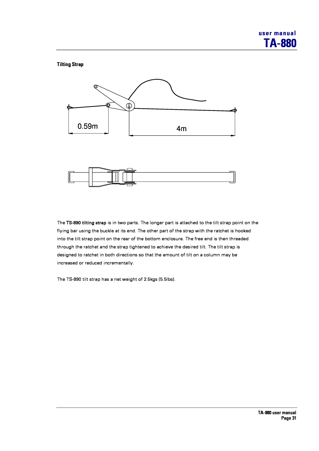 Turbosound TA-880 user manual Tilting Strap, 0.59m 