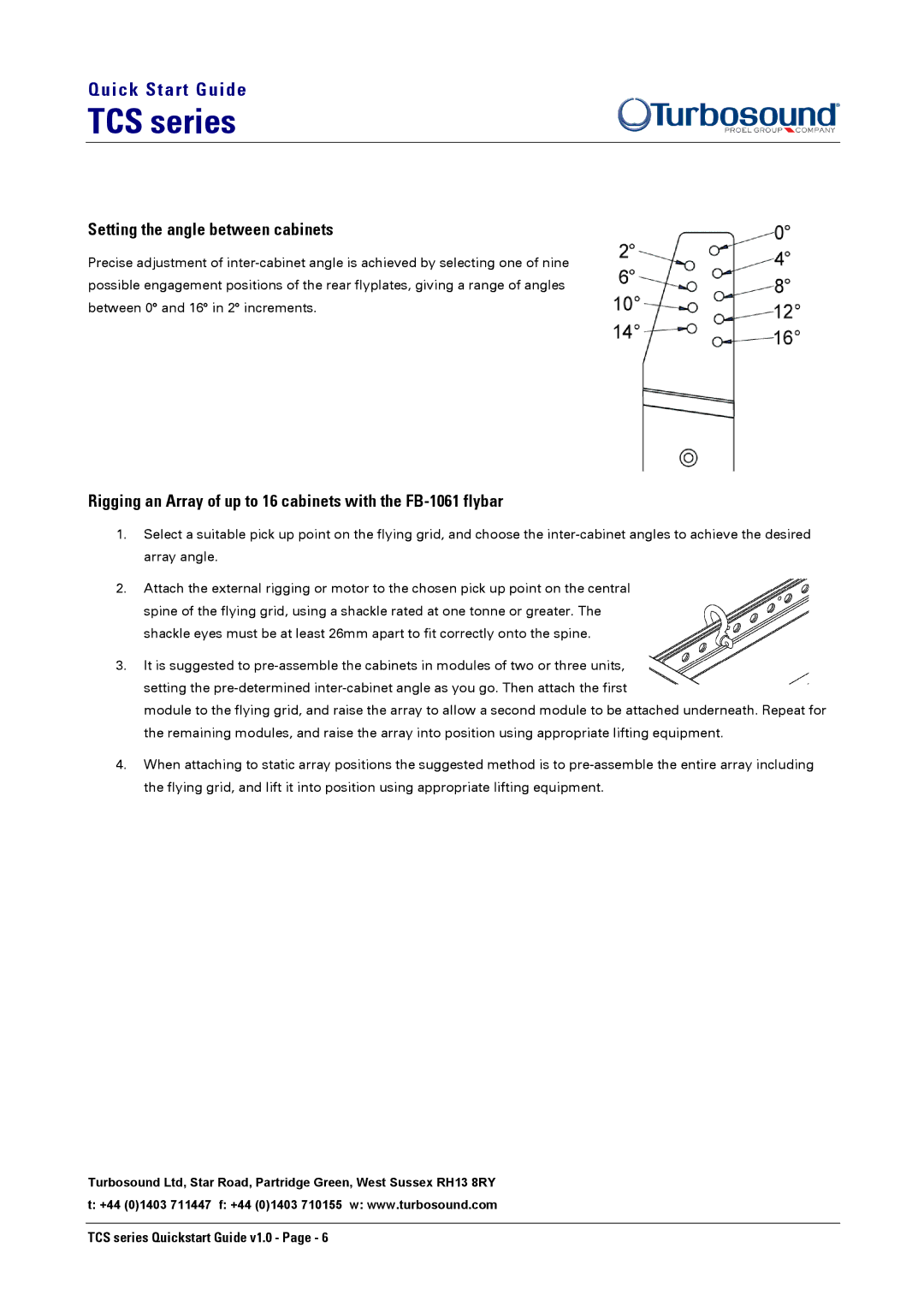 Turbosound TCS-1061 quick start Setting the angle between cabinets 