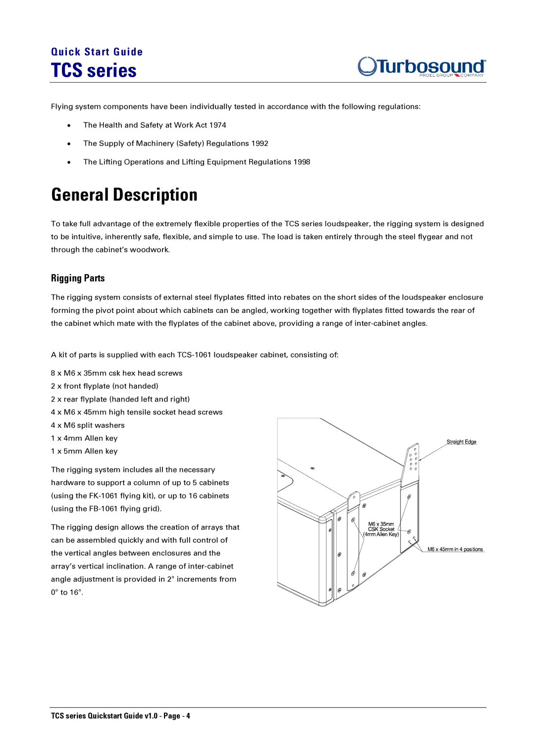 Turbosound TCS-1061 quick start General Description, Rigging Parts 