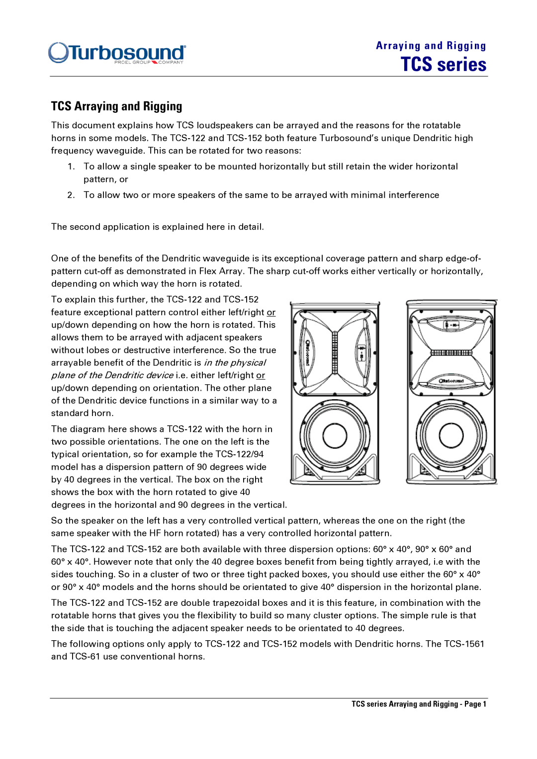 Turbosound TCS-122, TCS-152 manual TCS series, TCS Arraying and Rigging 