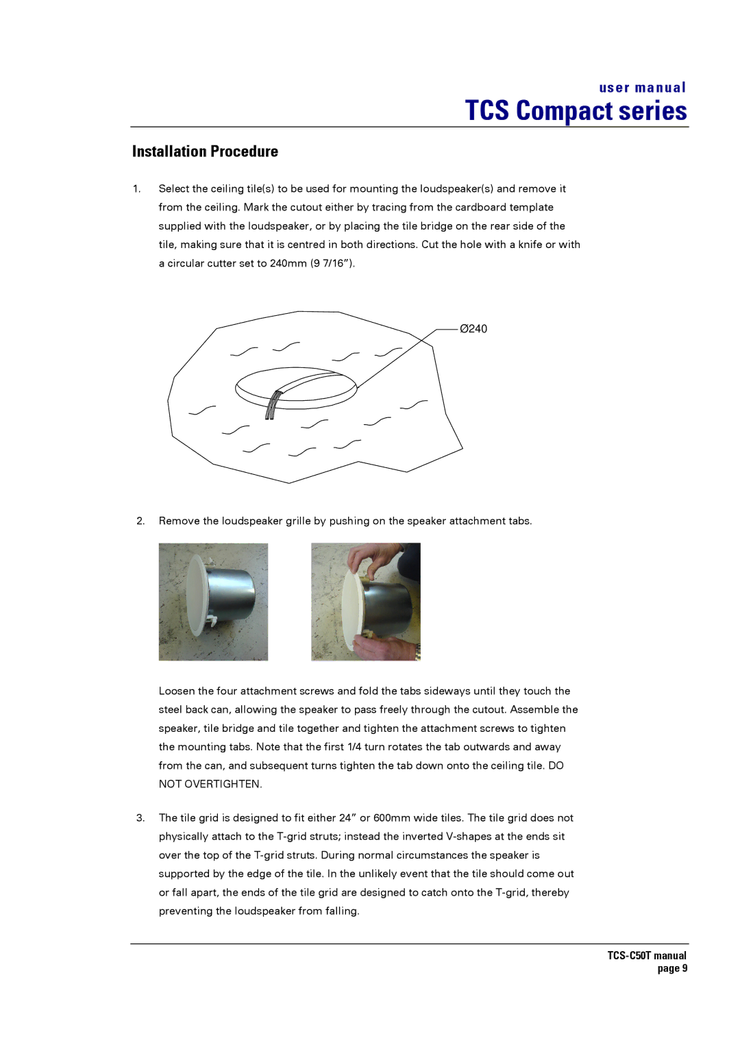 Turbosound TCS-C50T user manual Installation Procedure, Ø240 