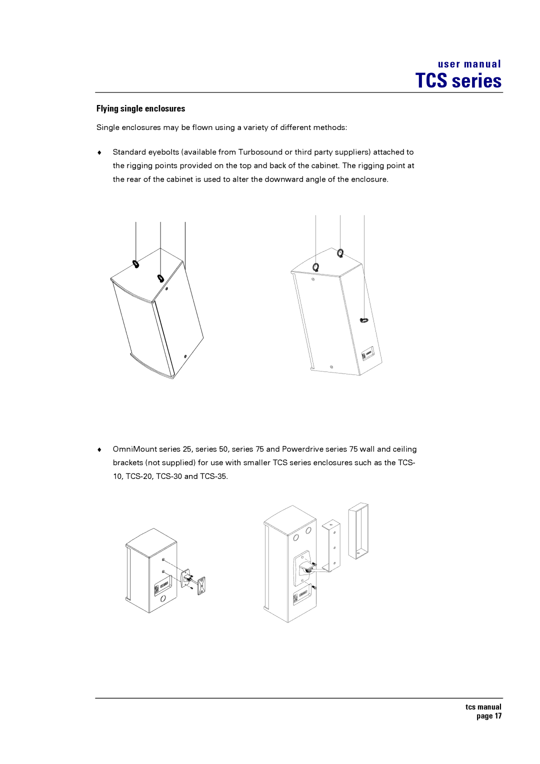 Turbosound TCS SERIES USER user manual Flying single enclosures 