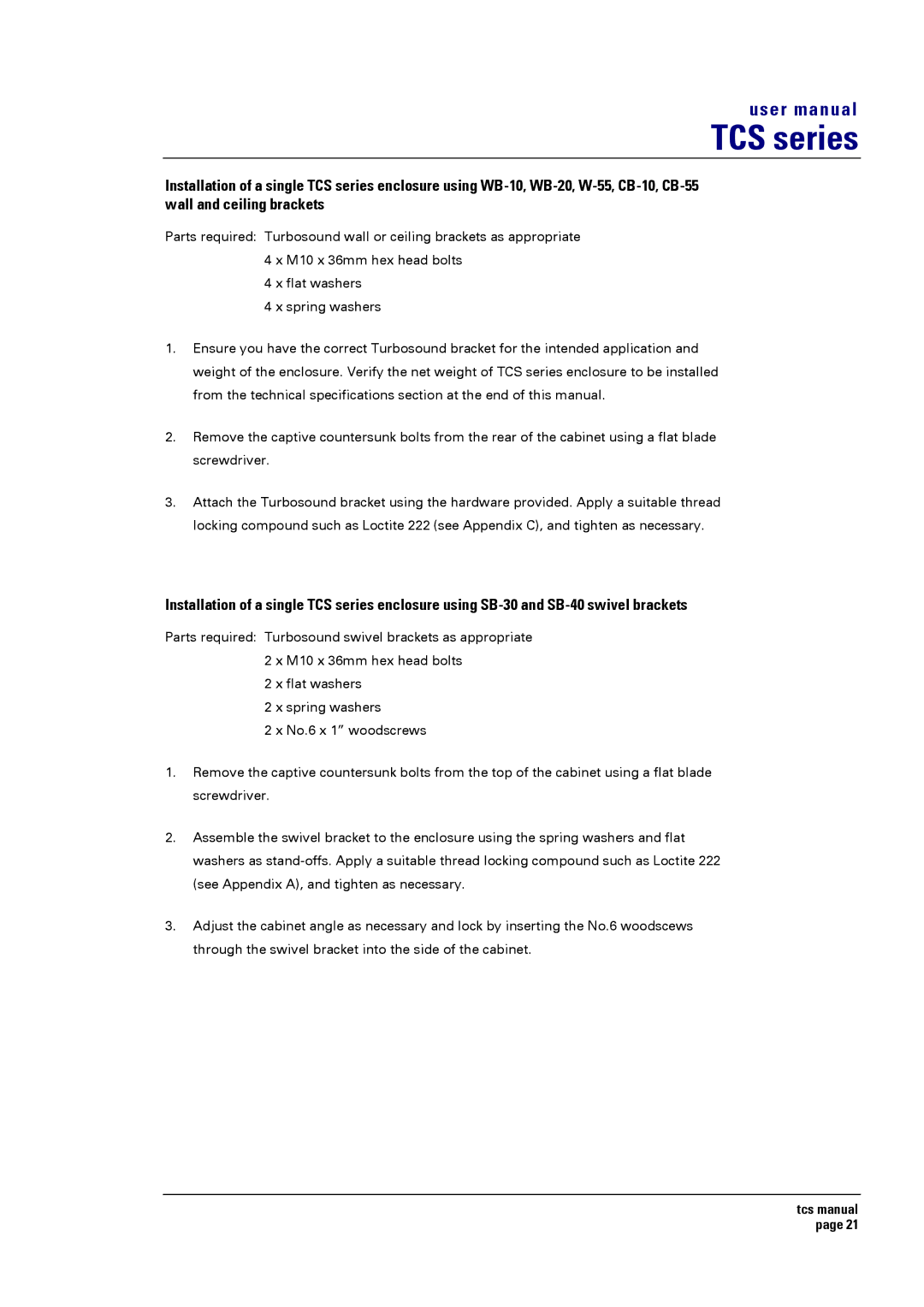 Turbosound TCS SERIES USER user manual TCS series 