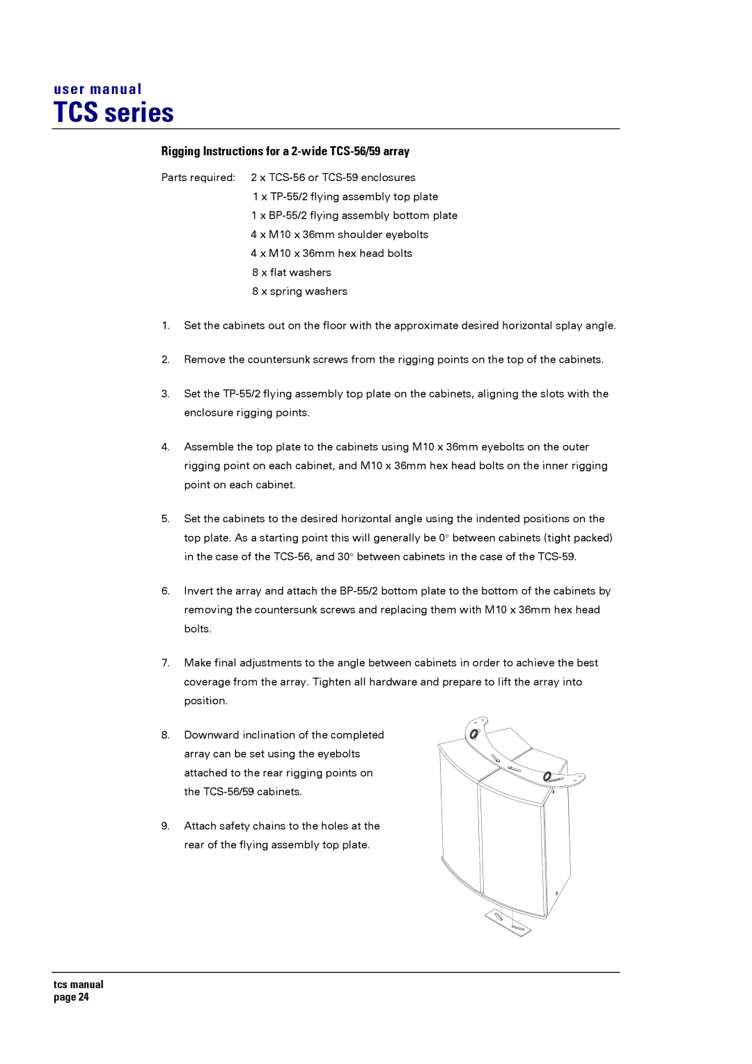 Turbosound TCS SERIES USER user manual Rigging Instructions for a 2-wide TCS-56/59 array 