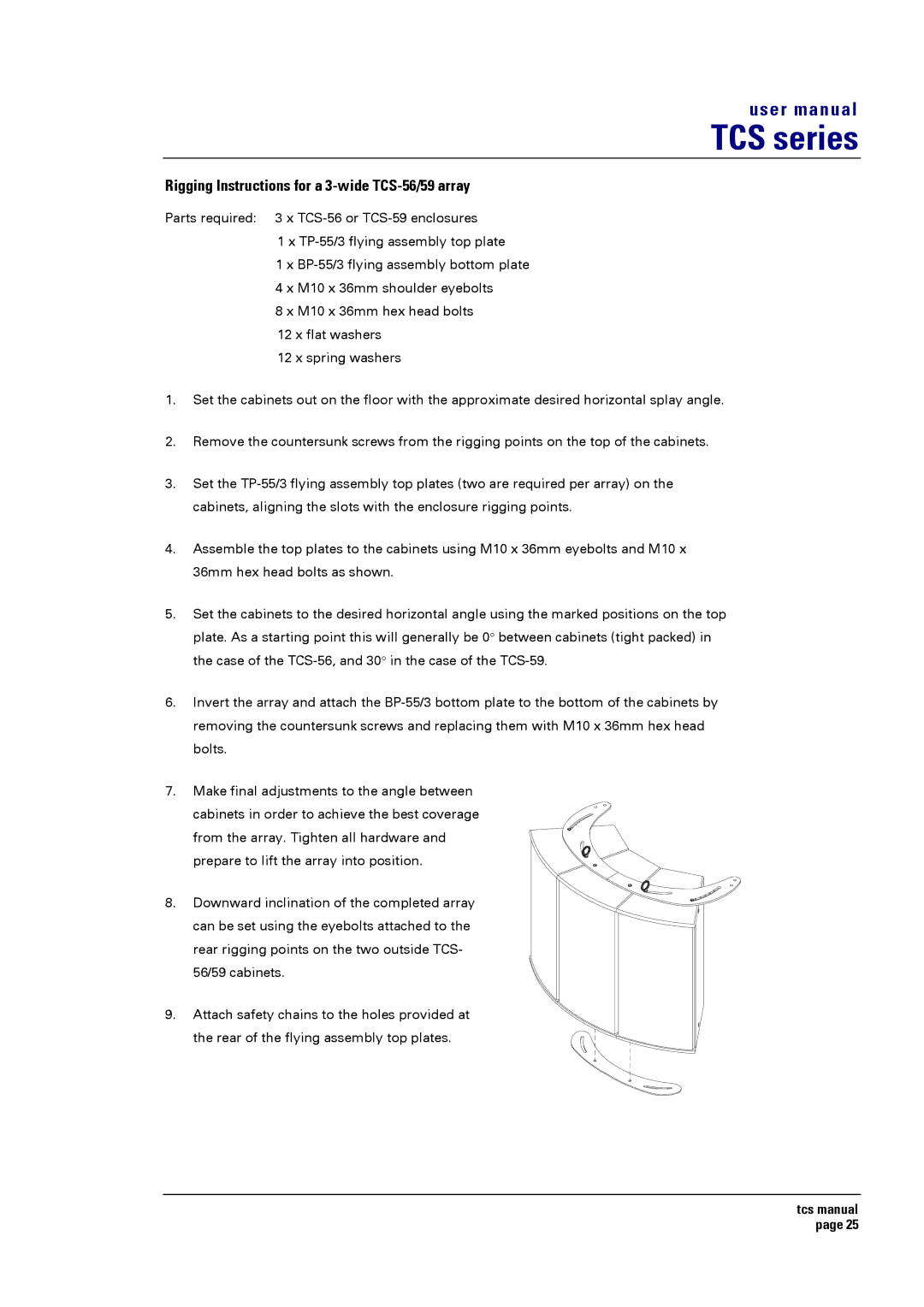 Turbosound TCS SERIES USER user manual Rigging Instructions for a 3-wide TCS-56/59 array 