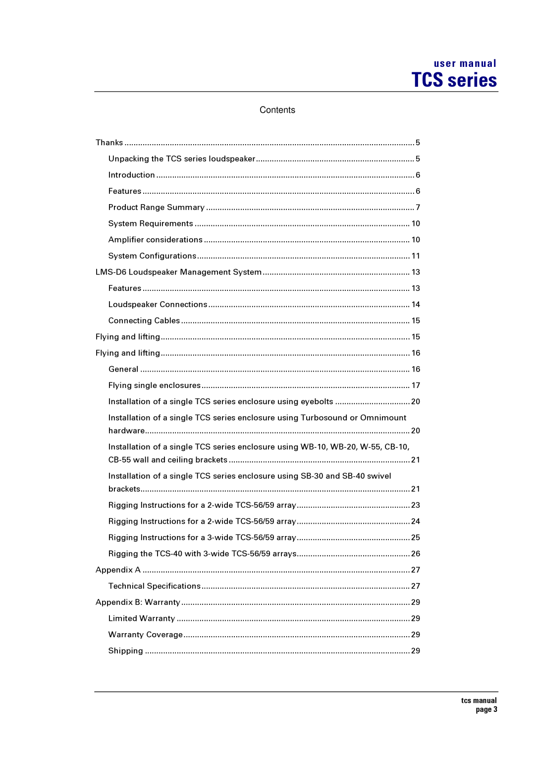 Turbosound TCS SERIES USER user manual TCS series 