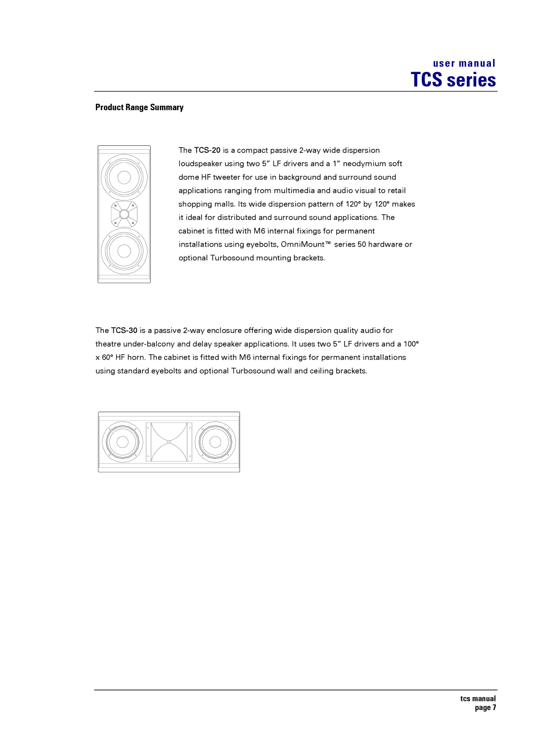 Turbosound TCS SERIES USER user manual Product Range Summary 