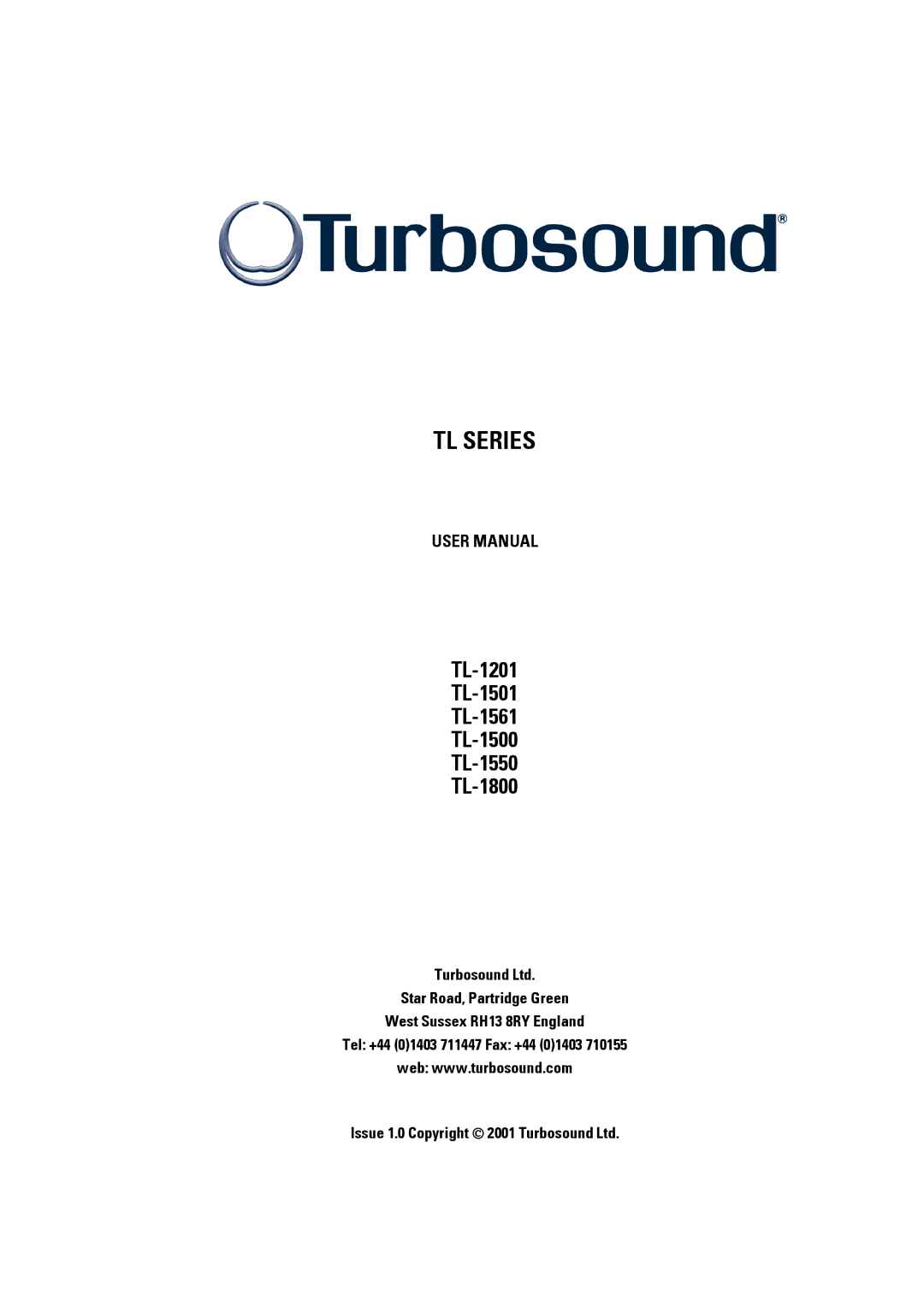 Turbosound TL-1800, TL-1201, TL-1561, TL-1550, TL-1500, TL-1501 user manual TL Series 