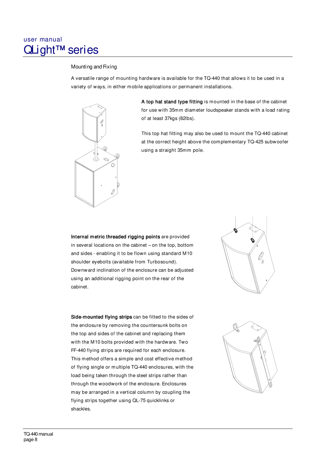 Turbosound TQ-440 user manual Mounting and Fixing 