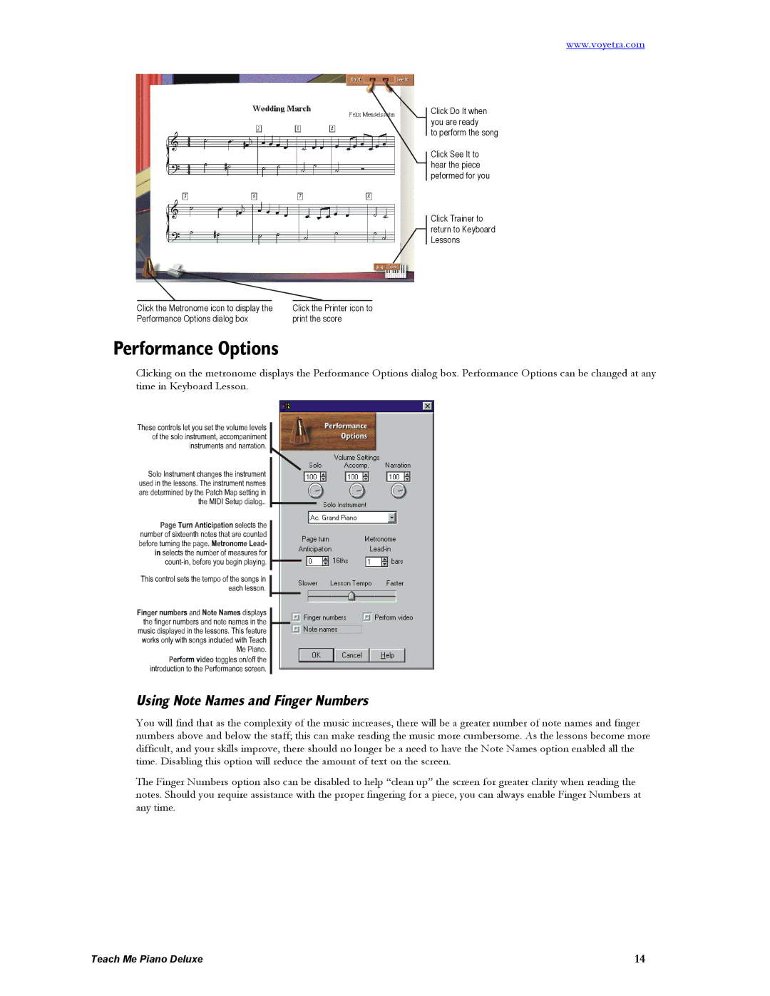 Turtle Beach Deluxe manual Performance Options, Using Note Names and Finger Numbers 