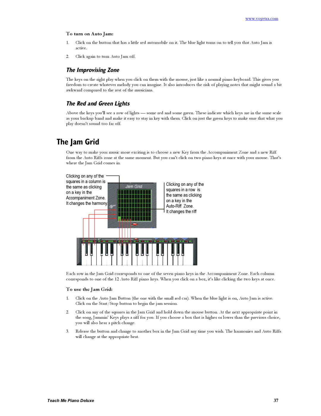 Turtle Beach Deluxe manual Improvising Zone, Red and Green Lights, To turn on Auto Jam, To use the Jam Grid 