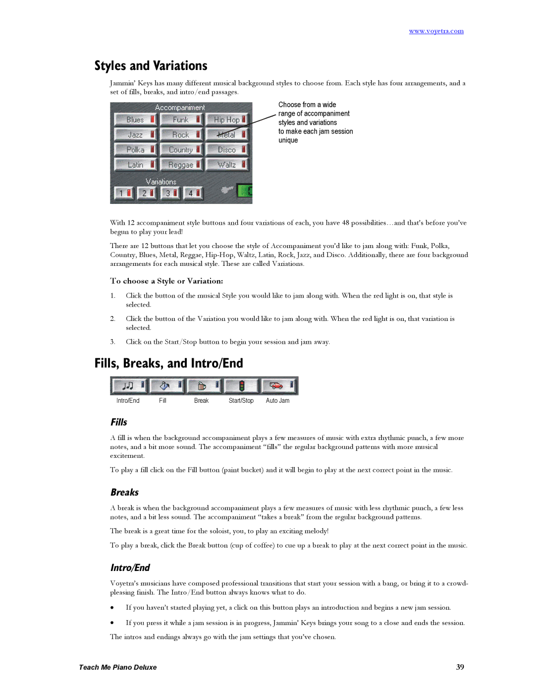 Turtle Beach Deluxe manual Styles and Variations, Fills, Breaks, and Intro/End 