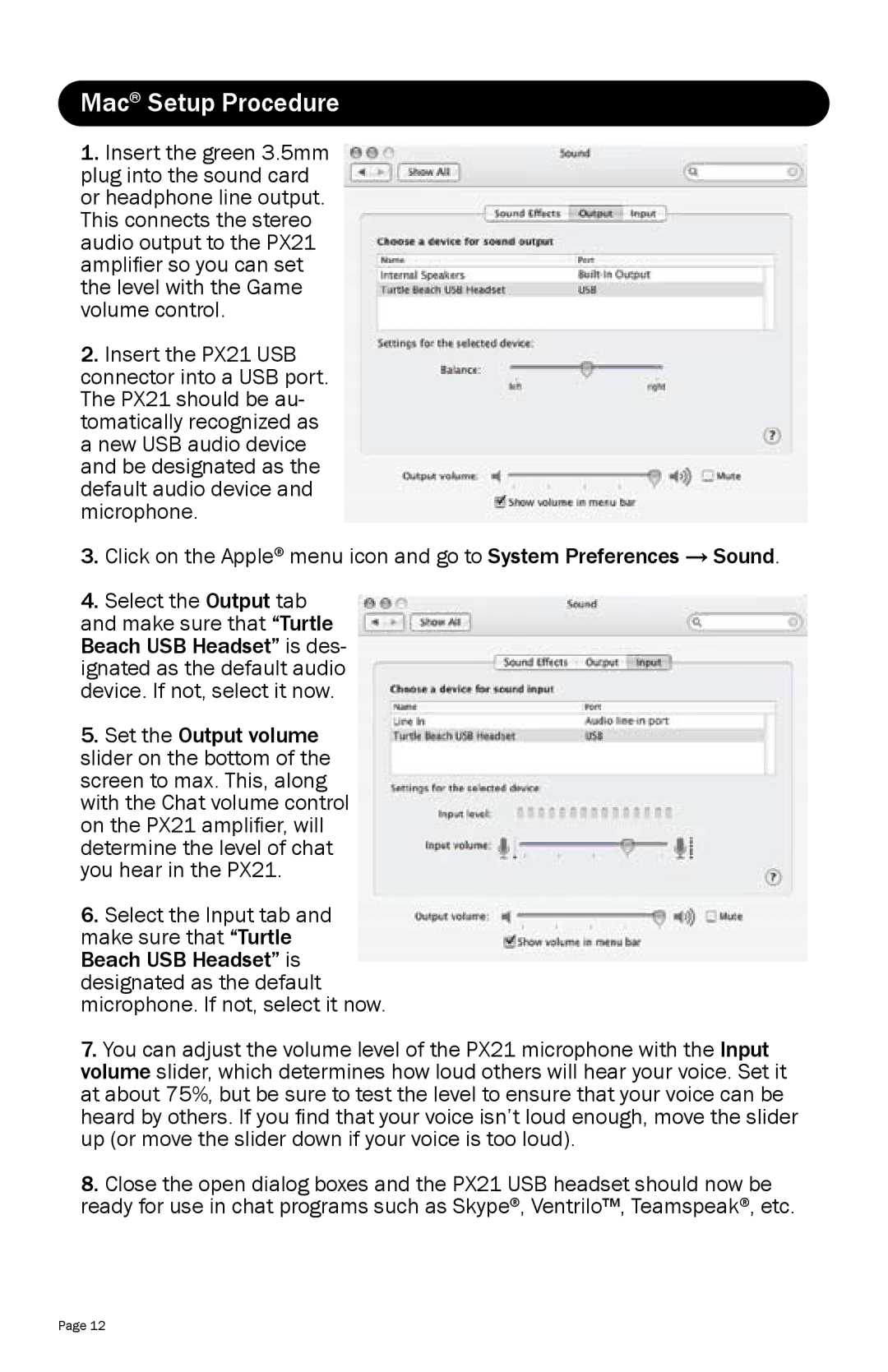 Turtle Beach PX21 warranty Mac Setup Procedure 