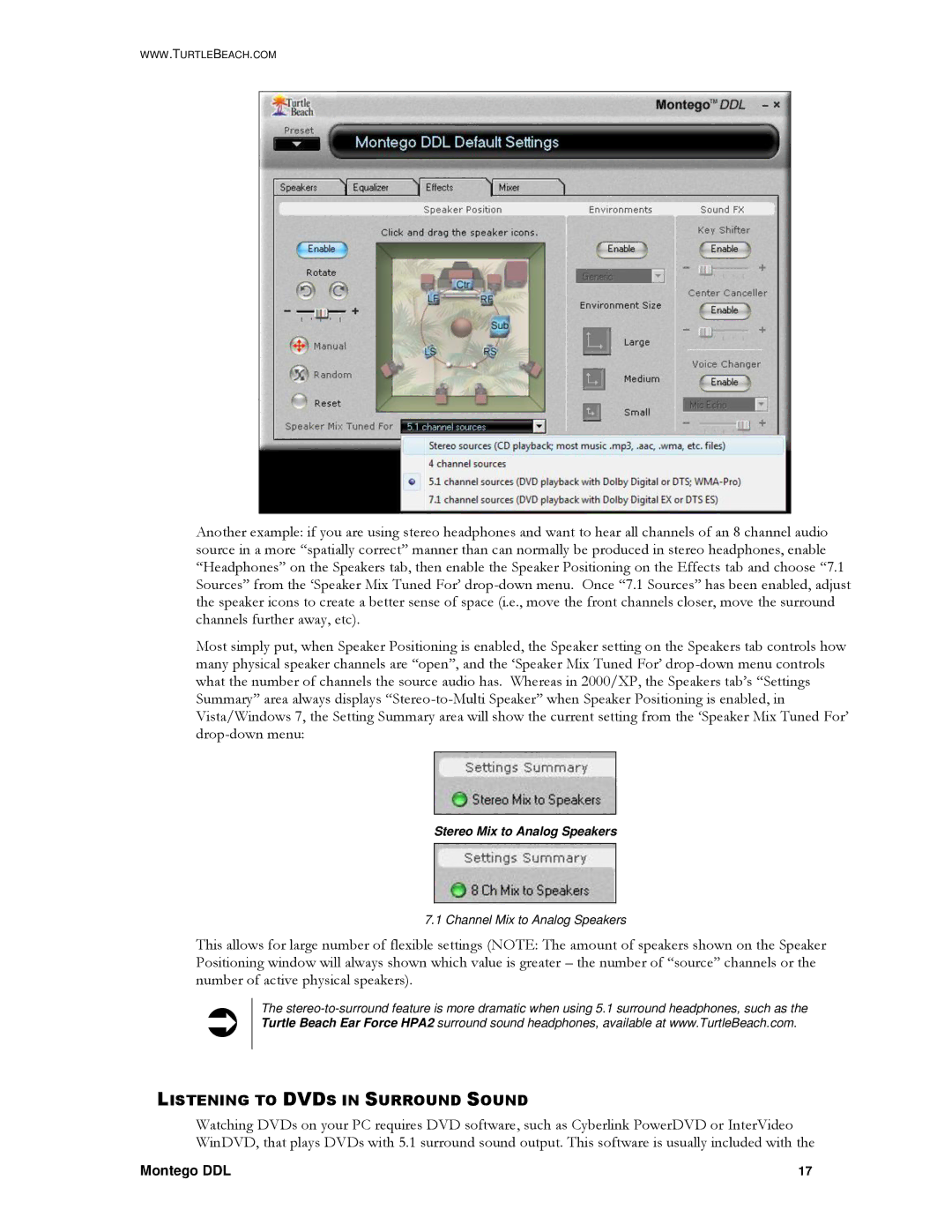 Turtle Beach DDL, TB400-3300-01 manual Listening to Dvds in Surround Sound 
