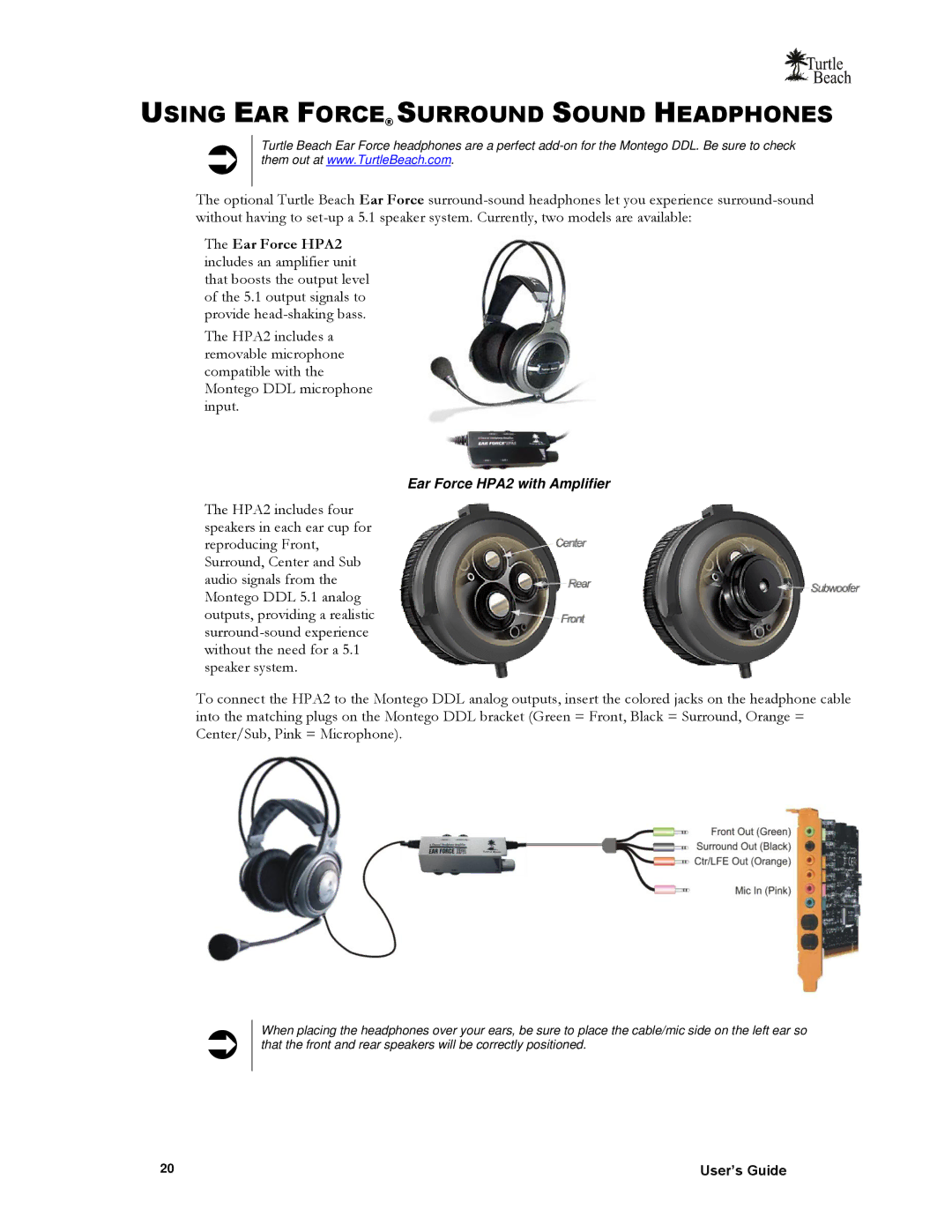 Turtle Beach TB400-3300-01, DDL manual Using EAR Force Surround Sound Headphones 