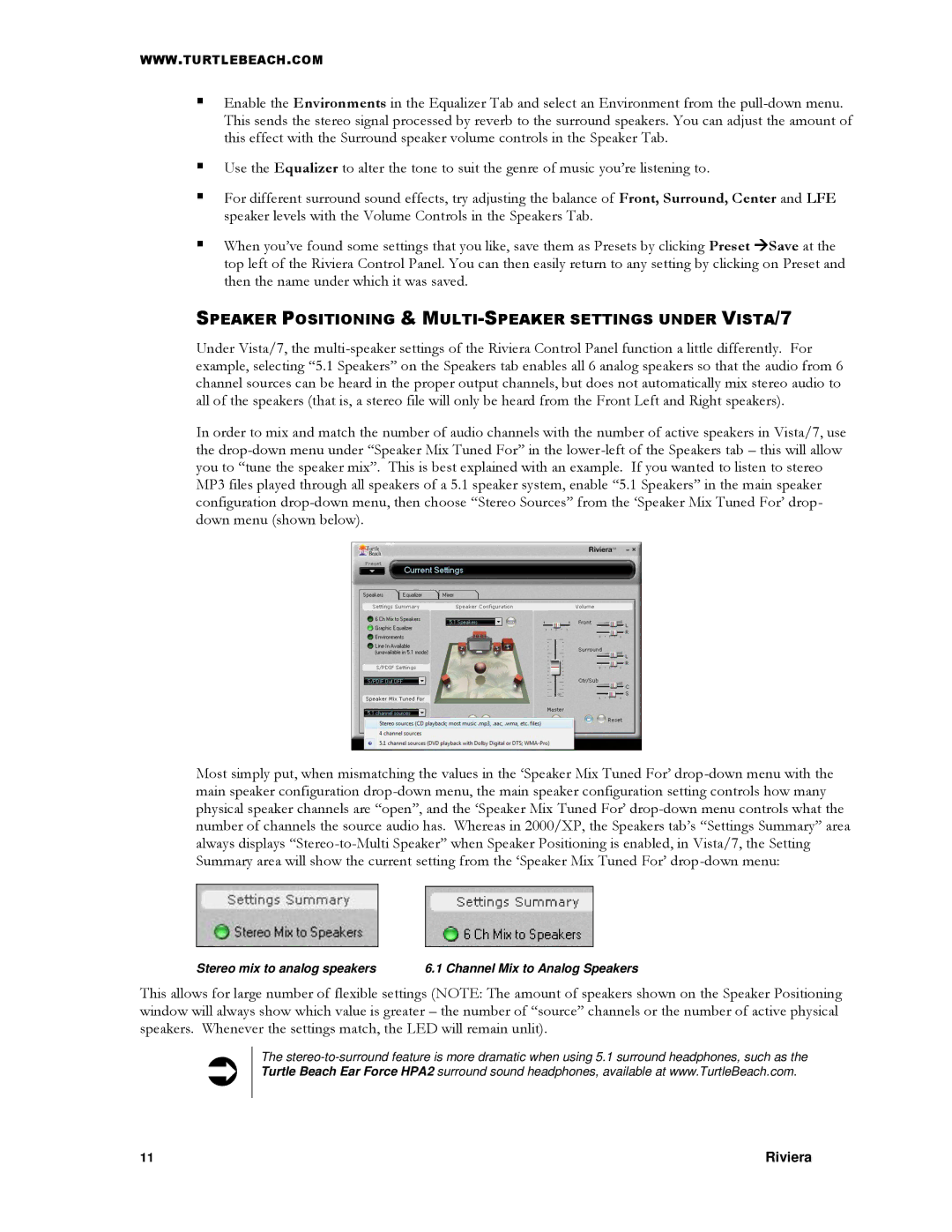Turtle Beach TB400-3425-01 manual Speaker Positioning & MULTI-SPEAKER Settings Under VISTA/7 