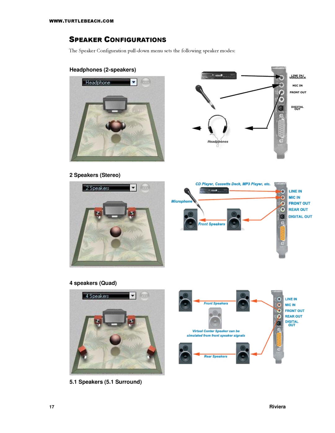 Turtle Beach TB400-3425-01 manual Speaker Configurations 