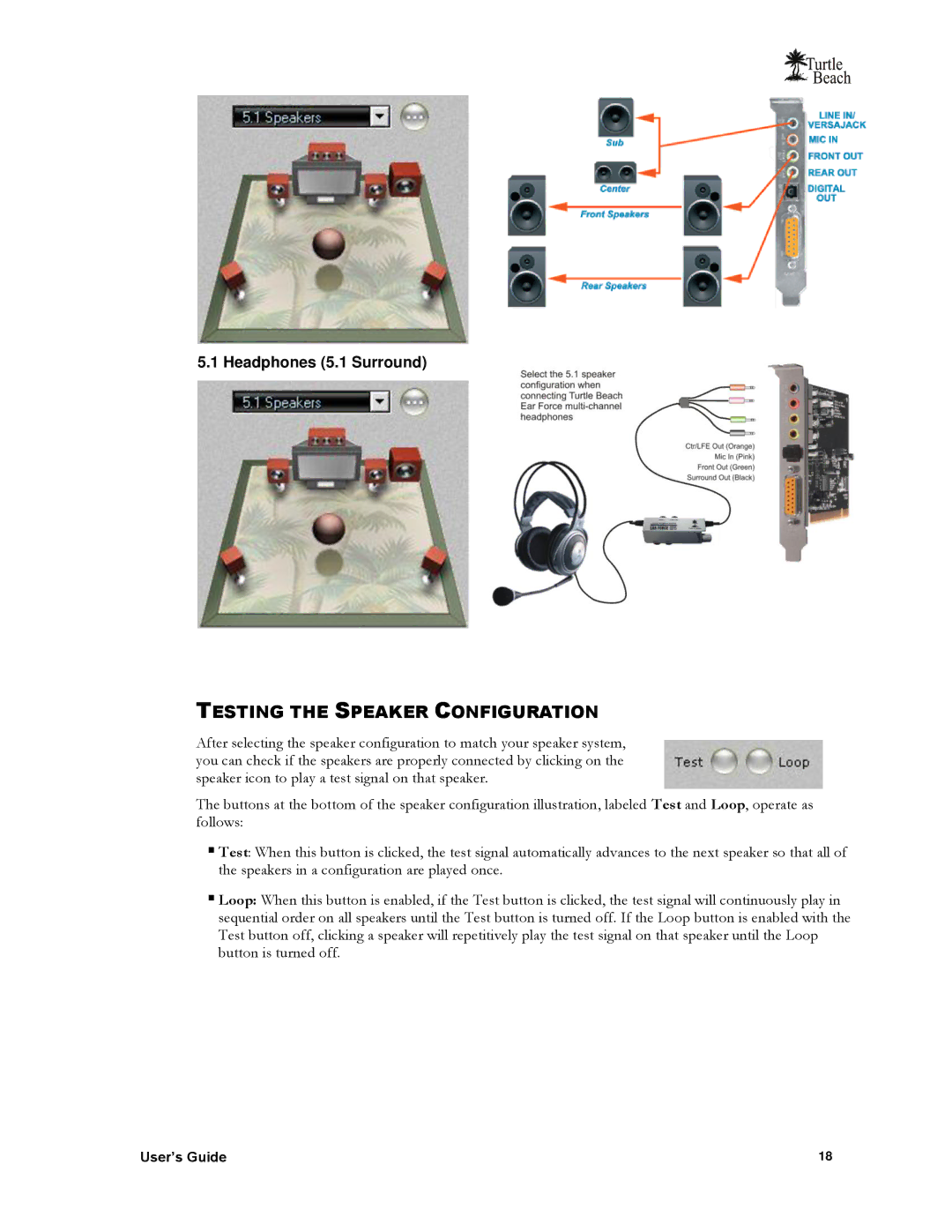 Turtle Beach TB400-3425-01 manual Testing the Speaker Configuration 