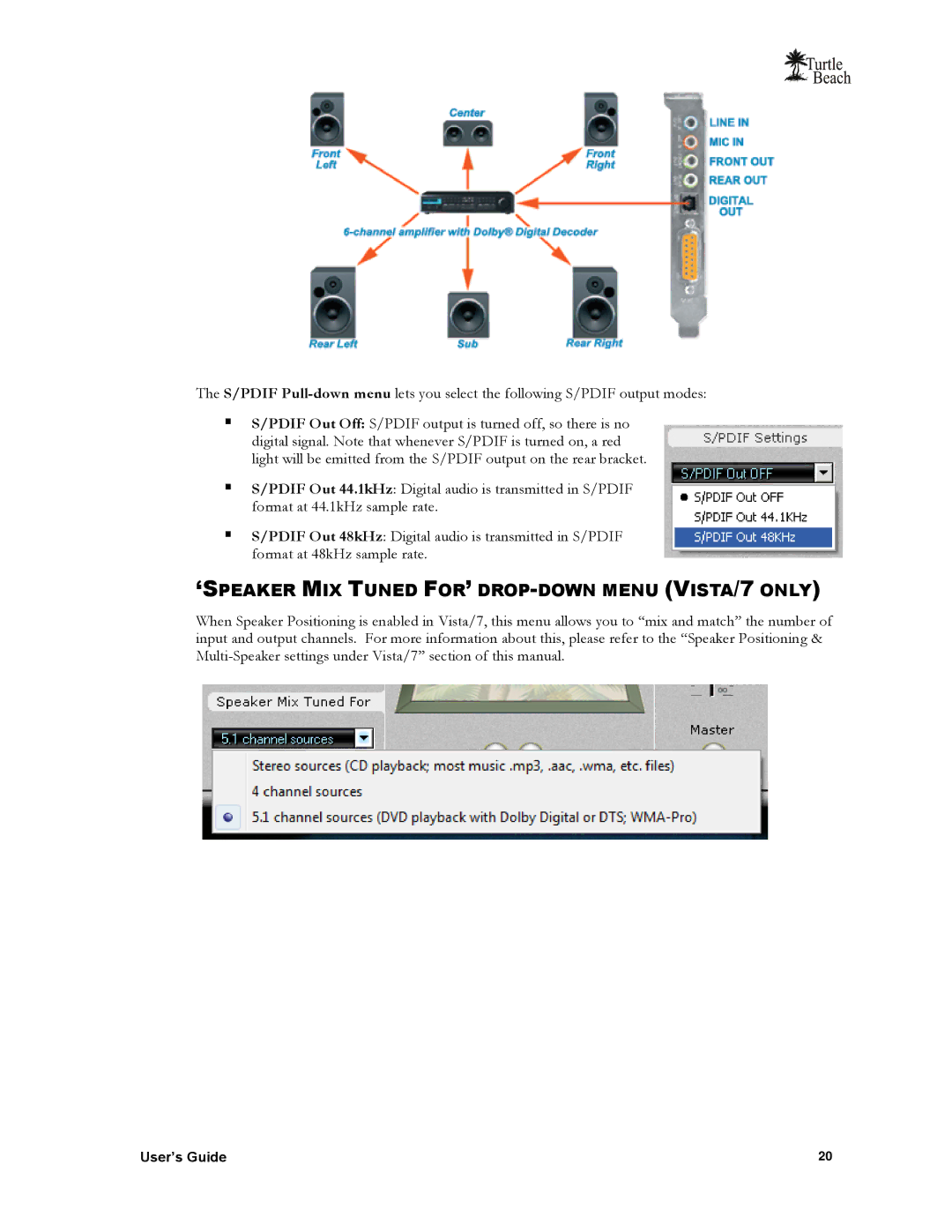 Turtle Beach TB400-3425-01 manual ‘SPEAKER MIX Tuned FOR’ DROP-DOWN Menu VISTA/7 only 