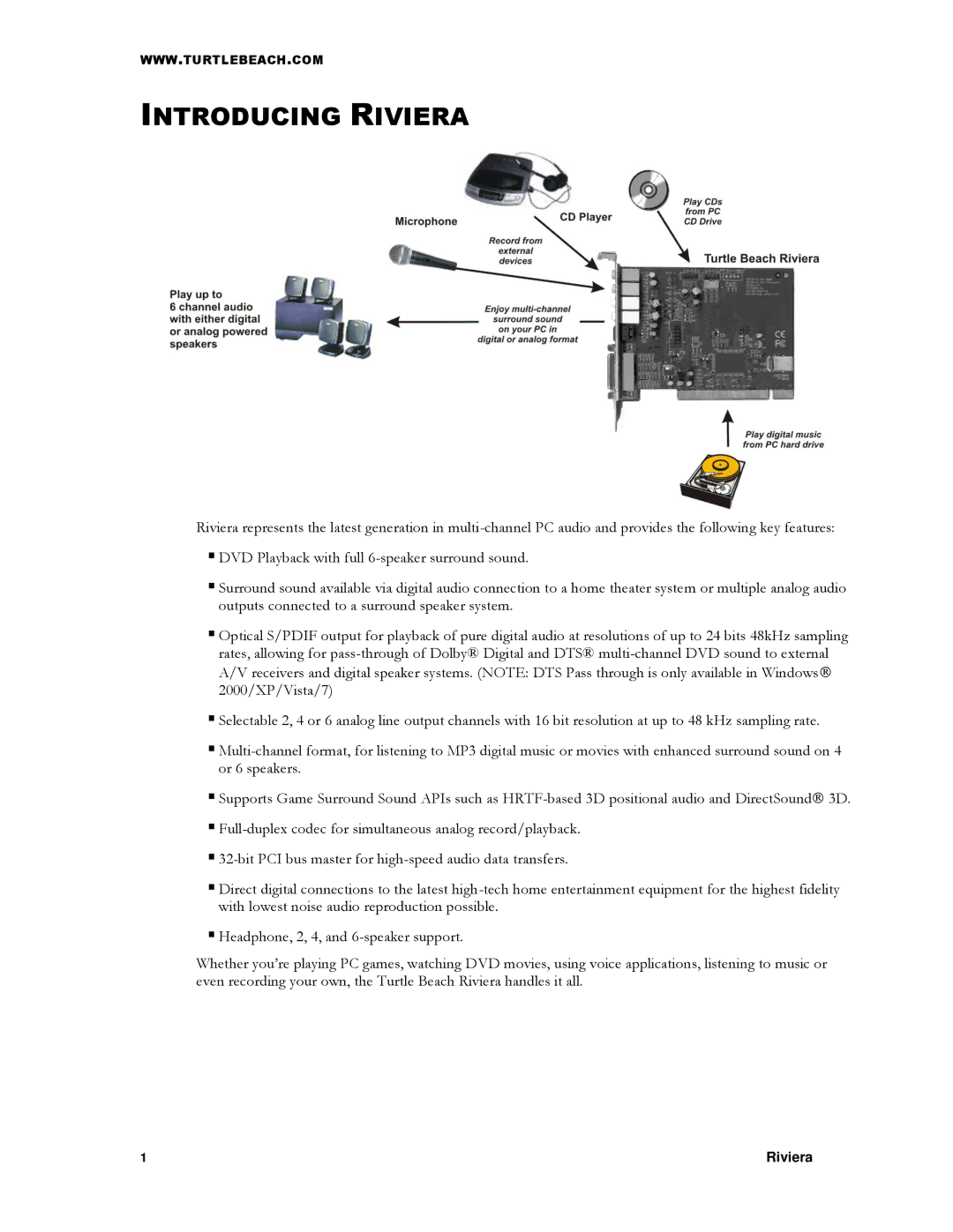 Turtle Beach TB400-3425-01 manual Introducing Riviera 