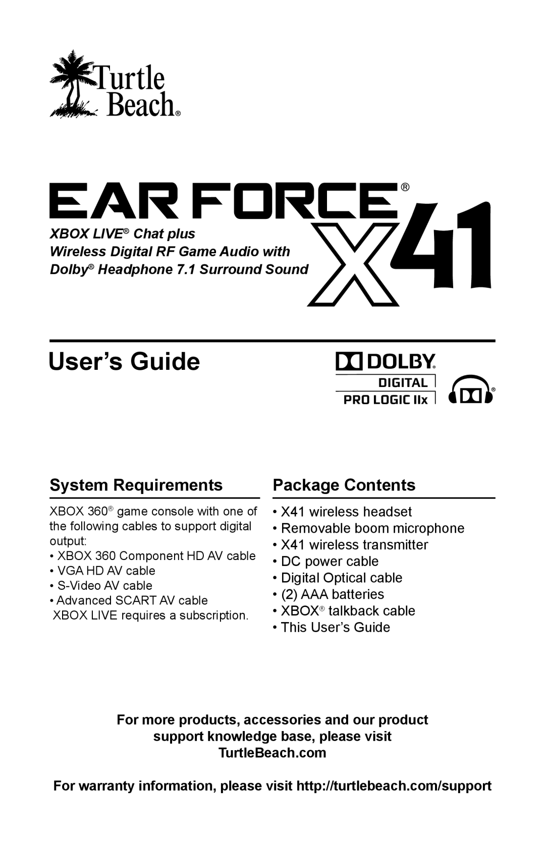 Turtle Beach TBS2170 warranty User’s Guide 