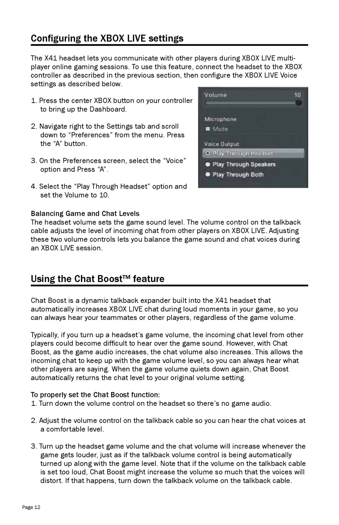 Turtle Beach TBS2170 warranty Configuring the Xbox Live settings 