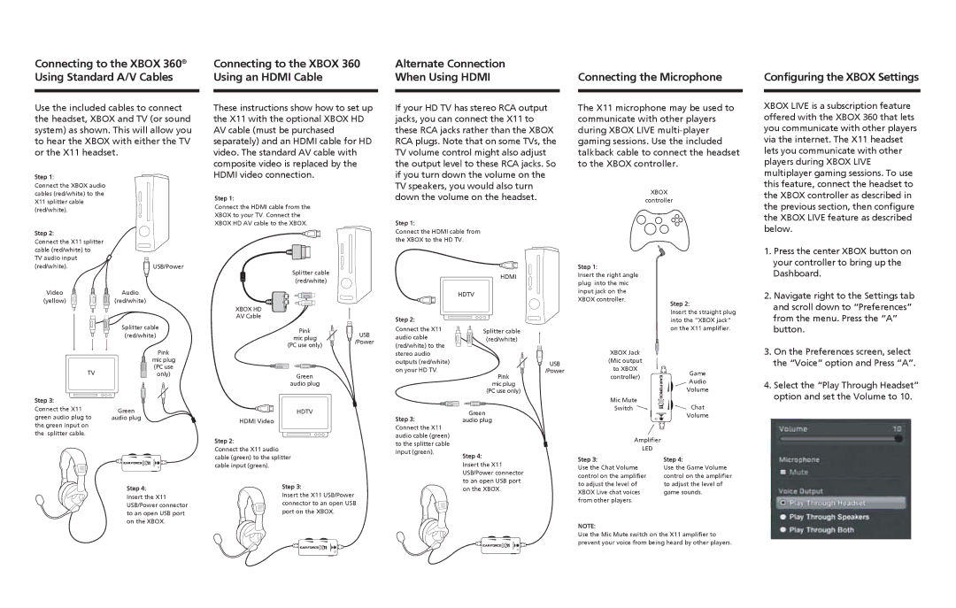 Turtle Beach X11 manual Connecting to the Xbox Using an Hdmi Cable, Alternate Connection When Using Hdmi 