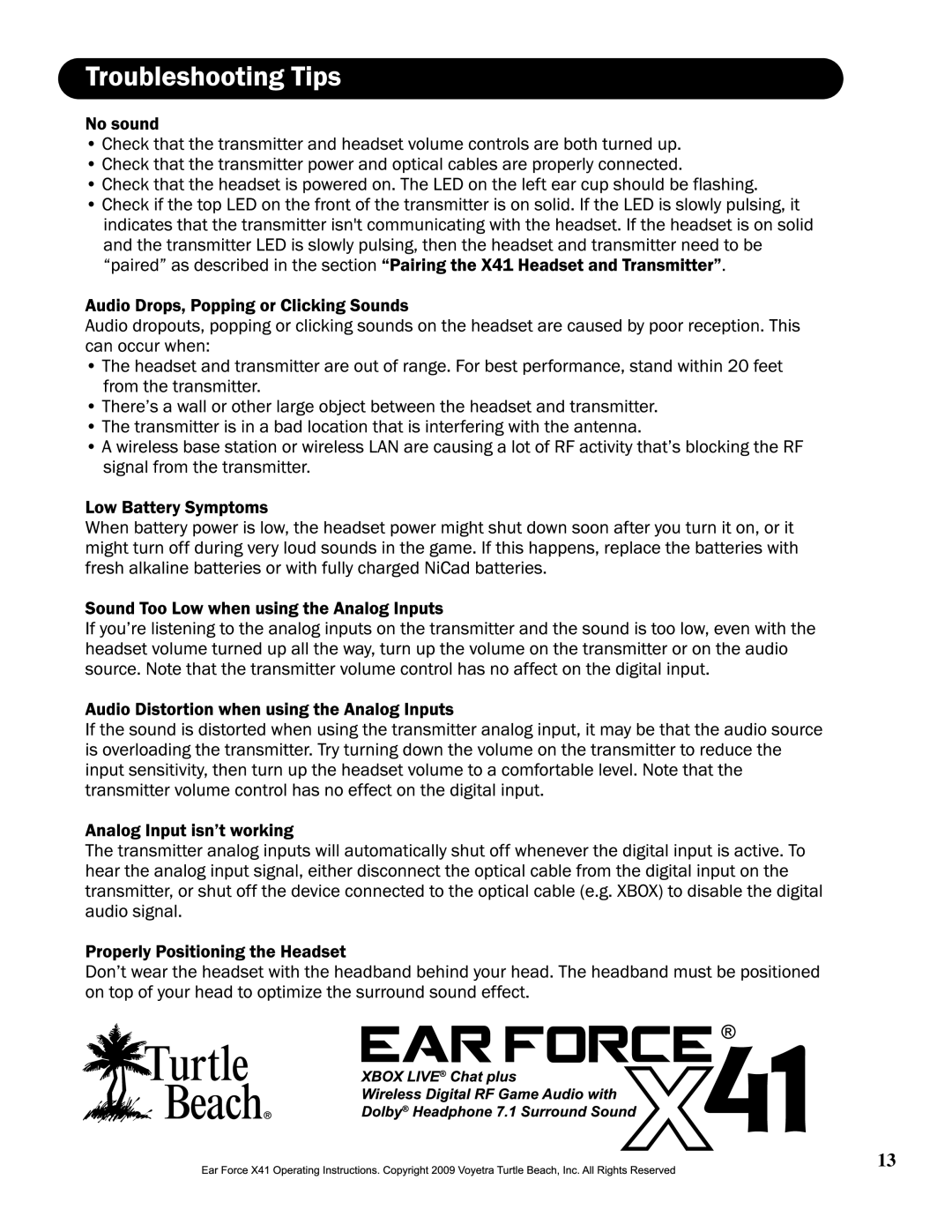 Turtle Beach Ear Force X41 manual 