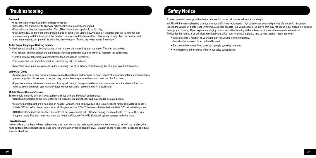 Turtle Beach XP400 manual Troubleshooting, Safety Notice 