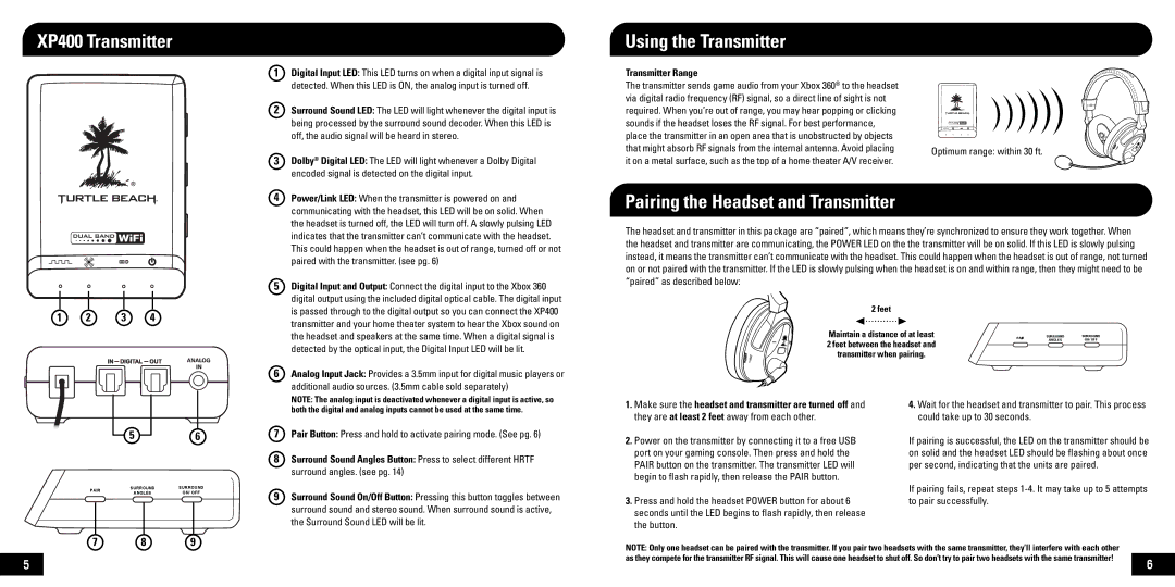 Turtle Beach manual XP400 Transmitter, Using the Transmitter, Pairing the Headset and Transmitter 