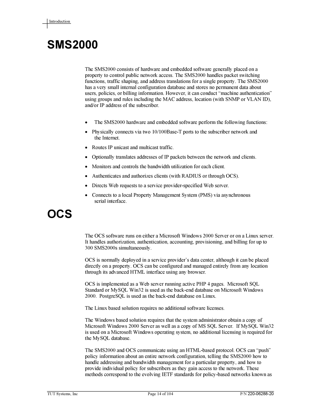 Tut Systems SMS2000 manual Ocs 