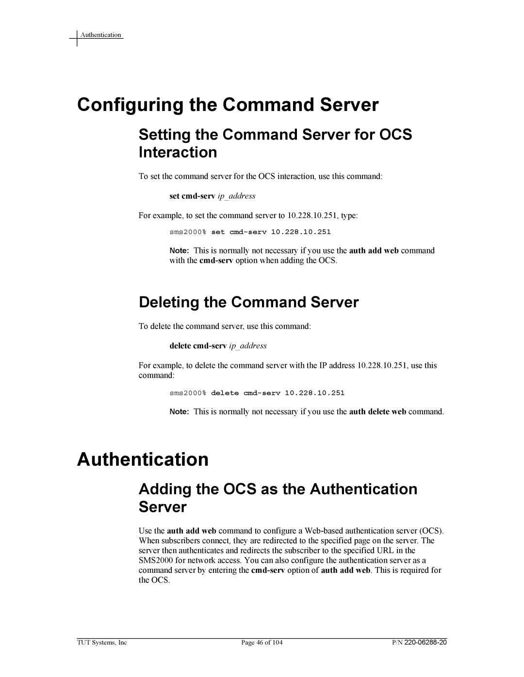 Tut Systems SMS2000 manual Configuring the Command Server, Setting the Command Server for OCS Interaction 