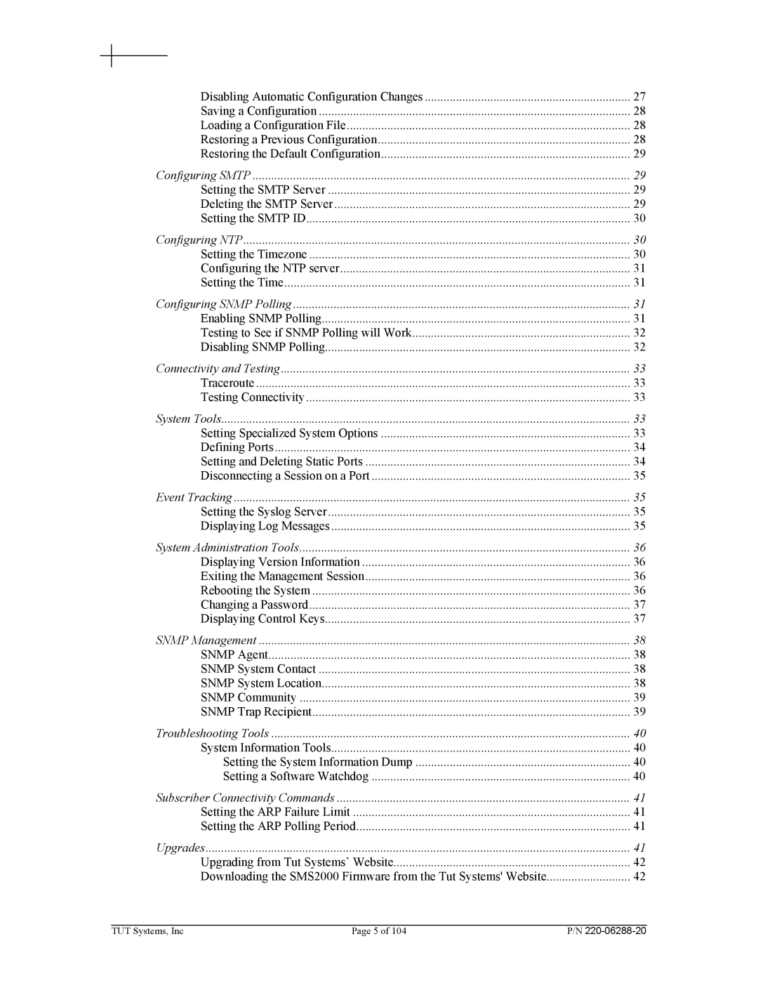 Tut Systems SMS2000 Configuring Smtp, Configuring NTP, Configuring Snmp Polling, Connectivity and Testing, System Tools 