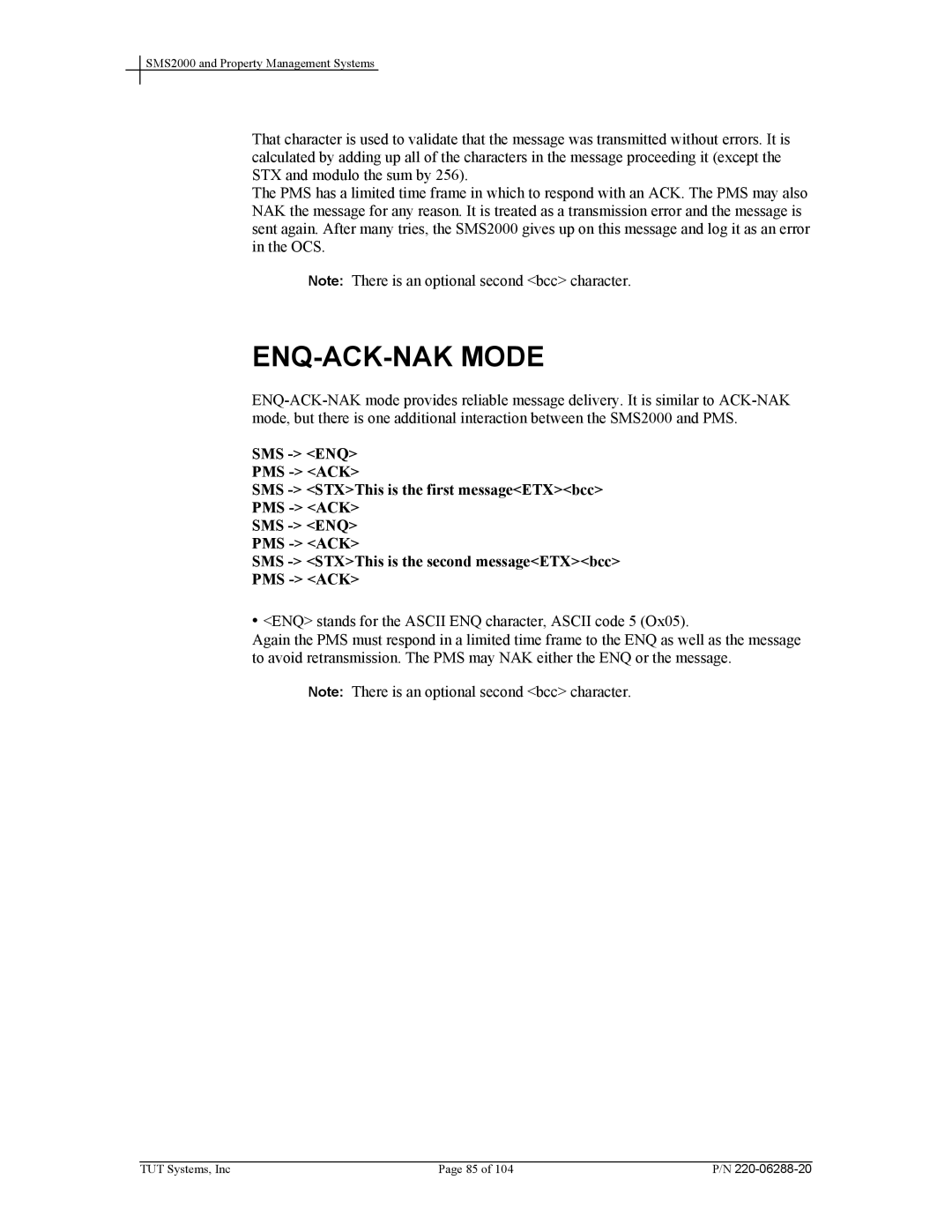 Tut Systems SMS2000 manual ENQ-ACK-NAK Mode 