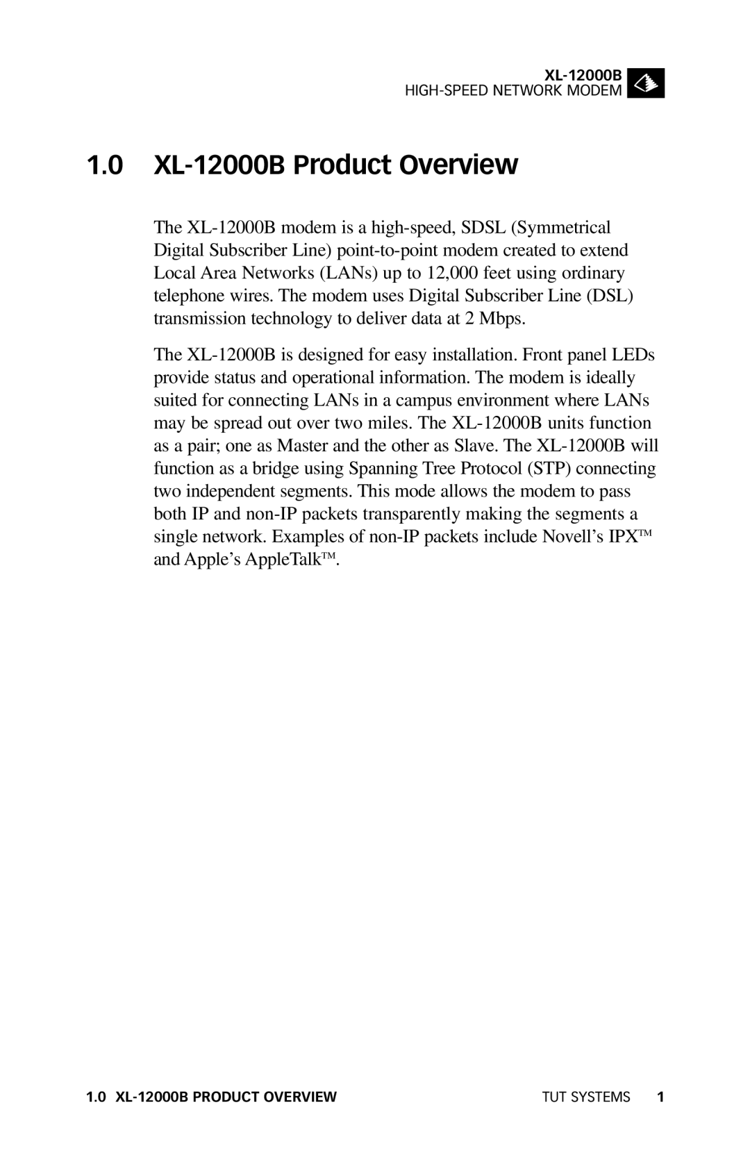 Tut Systems manual XL-12000B Product Overview 