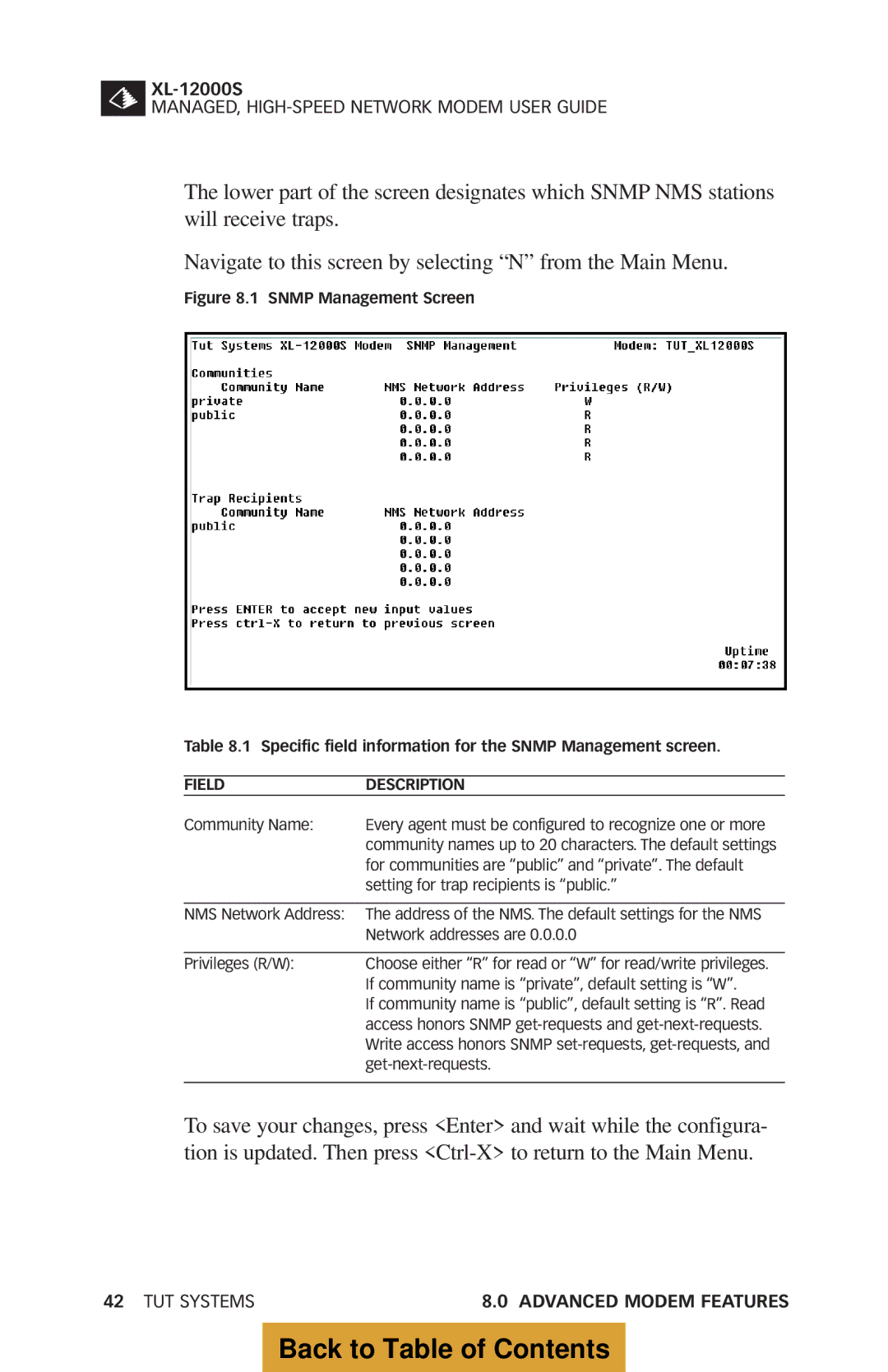 Tut Systems XL-12000S manual TUT Systems Advanced Modem Features 