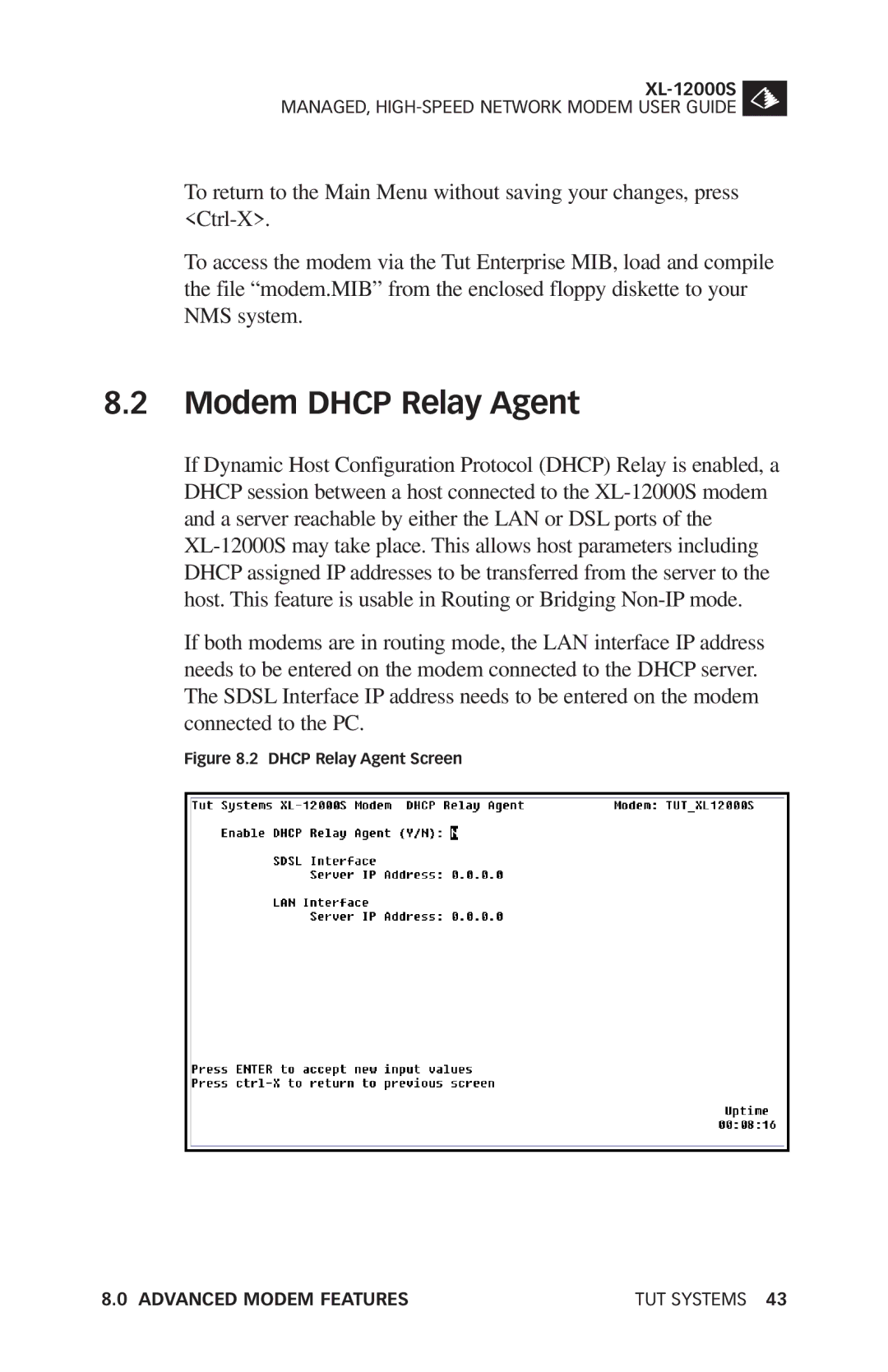 Tut Systems XL-12000S manual Modem Dhcp Relay Agent, Dhcp Relay Agent Screen 