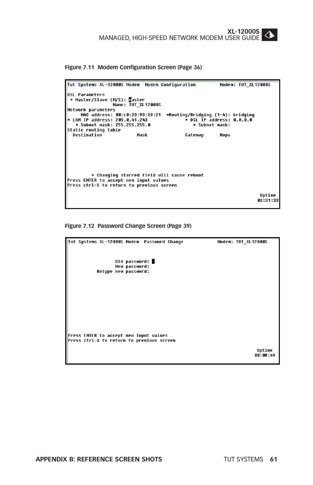 Tut Systems XL-12000S manual Modem Configuration Screen 