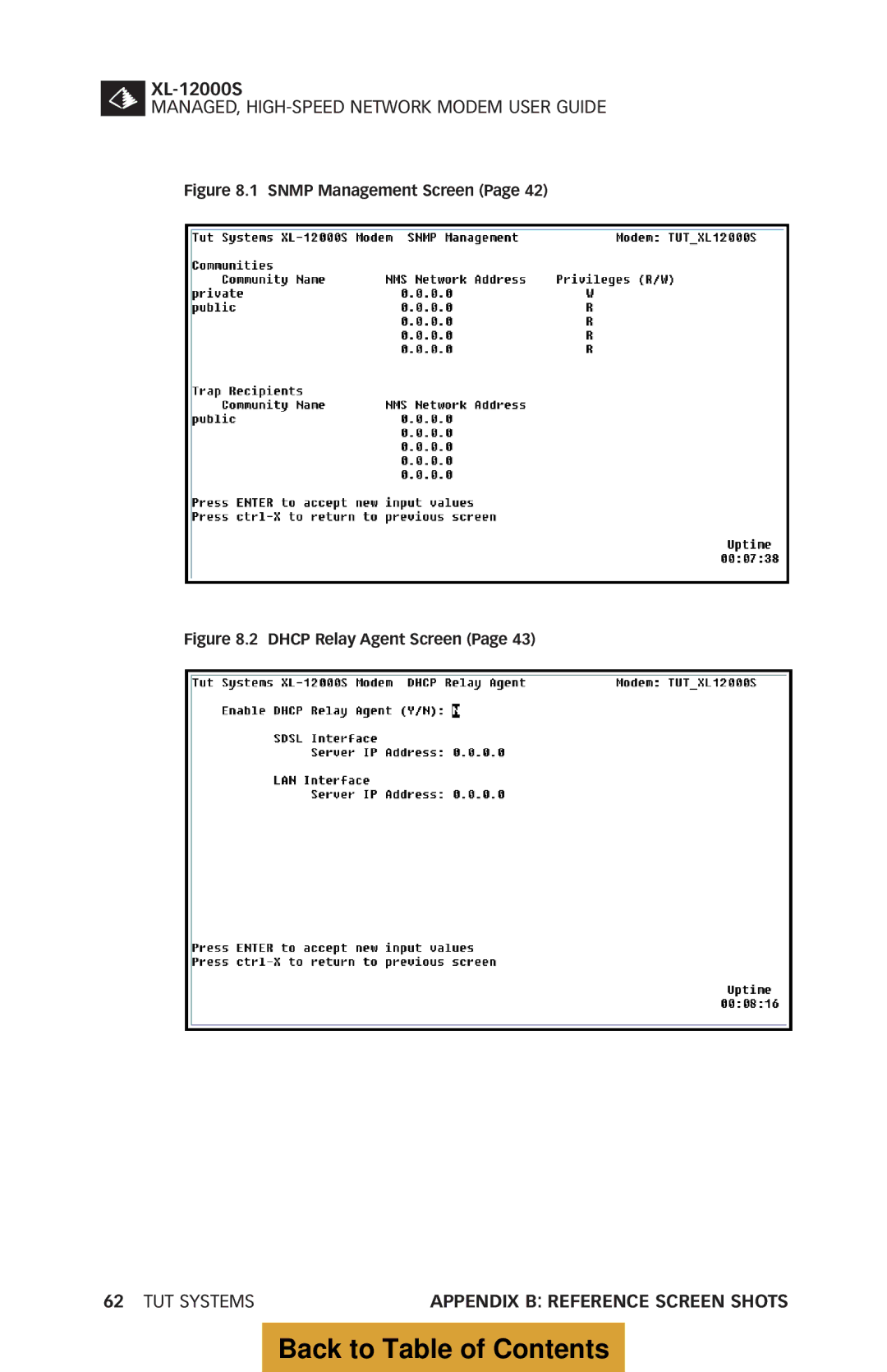 Tut Systems XL-12000S manual Snmp Management Screen 